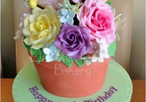 80th Birthday Flowers Plants Plant Pot Cake by Karen Bryant Cakesdecor