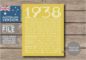 80th Birthday Gifts for Him Australia Australian 80th Birthday Poster Personalised Poster 1938