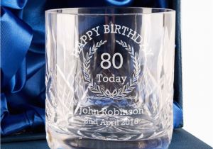 80th Birthday Gifts for Him Personalised Crystal Whisky Glass Happy 80th Birthday