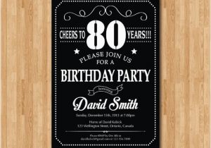 80th Birthday Invitations for A Man 80th Birthday Invitation 70th 90th 40th 50th 60th 100th Any
