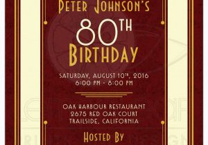 80th Birthday Invitations for A Man Man 39 S 80th Birthday Invitation Maroon Gold Art Deco