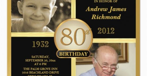 80th Birthday Party Invitations with Photos 80th Birthday Invitations then now 2 Photos Zazzle