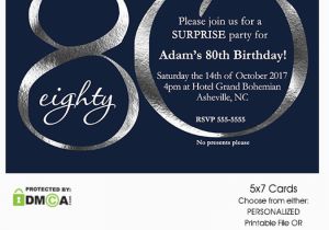 80th Birthday Party Invitations with Photos Navy and Silver 80th Birthday Invitation Modern Number