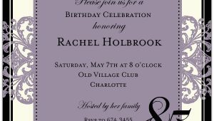 85th Birthday Invitation Wording Decorative Square Border Eggplant 85th Birthday