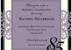 85th Birthday Invitation Wording Decorative Square Border Eggplant 85th Birthday