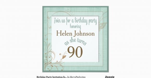 90 Year Old Birthday Invitations Birthday Party Invitation for 90 Year Old Teal Zazzle