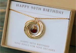 90th Birthday Gifts for Him 90th Birthday Gift for Grandma Garnet Necklace Gold Necklace