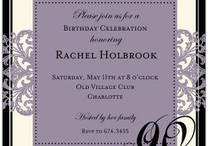 90th Birthday Invitation Wording Decorative Square Border Eggplant 90th Birthday