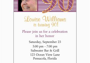 90th Birthday Invitation Wording Samples 90th Birthday Pink Stripes Photo Invitations Paperstyle