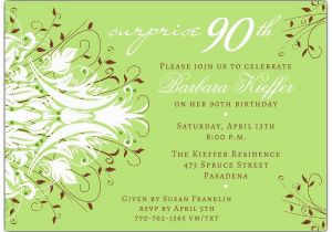 90th Birthday Invitation Wording Samples andromeda Green Surprise 90th Birthday Invitations