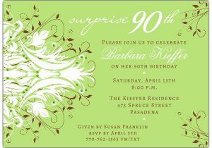 90th Birthday Invitations Wording Samples andromeda Green Surprise 90th Birthday Invitations