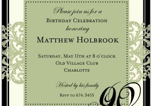 90th Birthday Invitations Wording Samples Decorative Square Border Green 90th Birthday Invitations