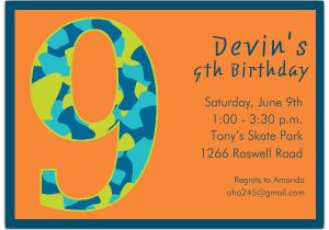 9th Birthday Invitation Wording Birthday Boy Camo 9th Birthday Invitations Paperstyle