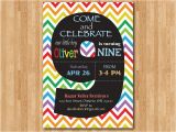 9th Birthday Invitation Wording Rainbow 9th Birthday Invitation Colorful Chevron Birthday