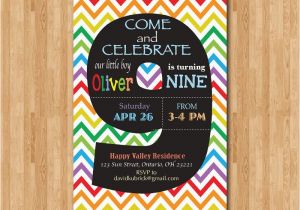 9th Birthday Invitation Wording Rainbow 9th Birthday Invitation Colorful Chevron Birthday