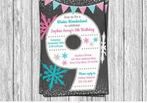 9th Birthday Invitation Wording Winter Wonderland 9th Birthday Invitation Age 9 Winter