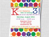 Abc Birthday Cards Abc Birthday Party Invite Rainbow Alphabet Party Birthday