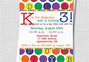 Abc Birthday Cards Abc Birthday Party Invite Rainbow Alphabet Party Birthday