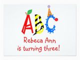 Abc Birthday Cards Abc Turning 3 Third Birthday Party Invitaitons Card Zazzle