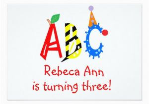 Abc Birthday Cards Abc Turning 3 Third Birthday Party Invitaitons Card Zazzle