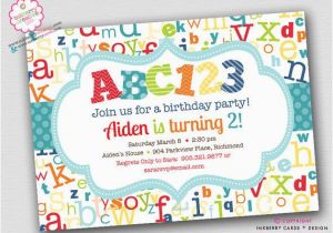 Abc Birthday Cards Abc123 Alphabet theme Birthday Party Invitation Aqua