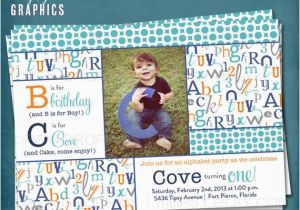 Abc Birthday Cards Alphabet Birthday Party Abc Photo Card Invitation Any