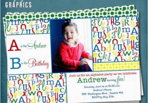 Abc Birthday Cards Alphabet Photo Birthday Invitation Abc Library Party