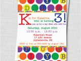 Abc Birthday Invitations Abc Birthday Party Invite Rainbow Alphabet Party Birthday