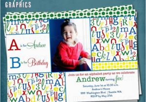 Abc Birthday Invitations Alphabet Photo Birthday Invitation Abc Library Party