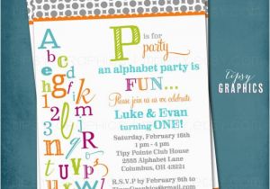 Abc Birthday Invitations P is for Party Abc Colorful Alphabet Birthday Party