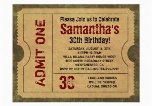 Admit One Birthday Invitations Custom Vintage Gold Admit One Ticket Invitations Zazzle