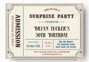 Admit One Birthday Invitations Male Surprise Birthday Invite Surprise Birthday