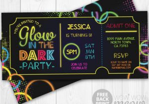 Admit One Birthday Invitations Printable Glow In the Dark Invitations Tickets Admit One Party Invite