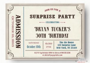 Admit One Birthday Invitations Printable Male Surprise Birthday Invite Surprise Birthday