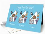 Age Specific Birthday Cards Birthday 4 Year Old Triplets 3 Boys with Custom Names