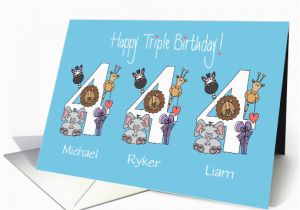 Age Specific Birthday Cards Birthday 4 Year Old Triplets 3 Boys with Custom Names