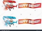 Airplane Happy Birthday Banner Flying Aircraft with Happy Birthday Banner Stock Vector