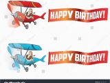 Airplane Happy Birthday Banner Flying Aircraft with Happy Birthday Banner Stock Vector