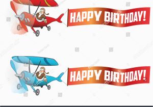 Airplane Happy Birthday Banner Flying Aircraft with Happy Birthday Banner Stock Vector