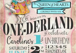 Alice In Onederland Birthday Invitations Boys Girls Alice In Wonderland First Birthday Invitation