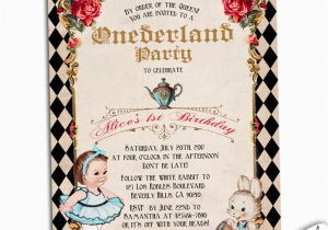 Alice In Wonderland 1st Birthday Invitations Alice In Wonderland First Birthday Invitation by Cupiddesigns