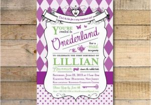 Alice In Wonderland 1st Birthday Invitations Alice In Wonderland Invitation 1st Birthday Party Purple