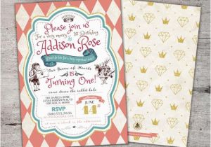 Alice In Wonderland 1st Birthday Invitations Alice In Wonderland Invitation First Birthday Invitation