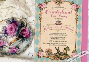 Alice In Wonderland 1st Birthday Invitations Printable Alice In Wonderland 1st Birthday Invitation Printed
