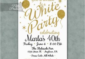 All White Birthday Party Invitations White Party Invitation Printable White Gold Black Tie