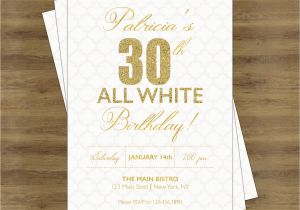 All White Birthday Party Invitations White Party Invitation White and Gold Invitations Adult