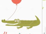 Alligator Birthday Card Happy Birthday Card with Alligator Holding Balloon Stock