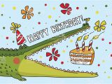 Alligator Birthday Card Vector Illustration with Cute Crocodile Birthday Card