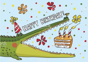 Alligator Birthday Card Vector Illustration with Cute Crocodile Birthday Card