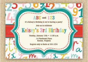 Alphabet Birthday Invitations Abc 123 Birthday Party Invitation Diy Printable by